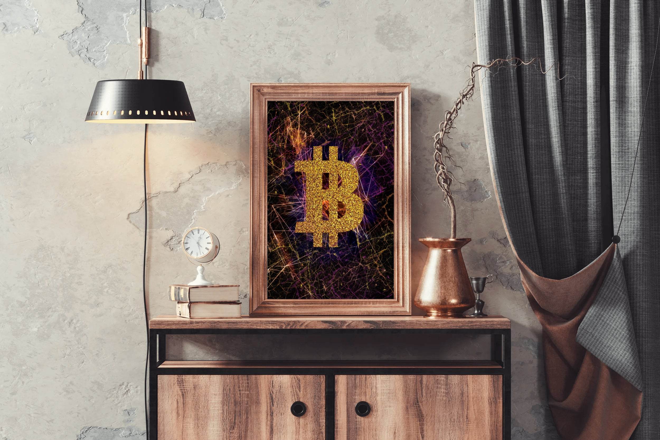 Abstract Bitcoin Golden Symbol Wall Art - beink online art store