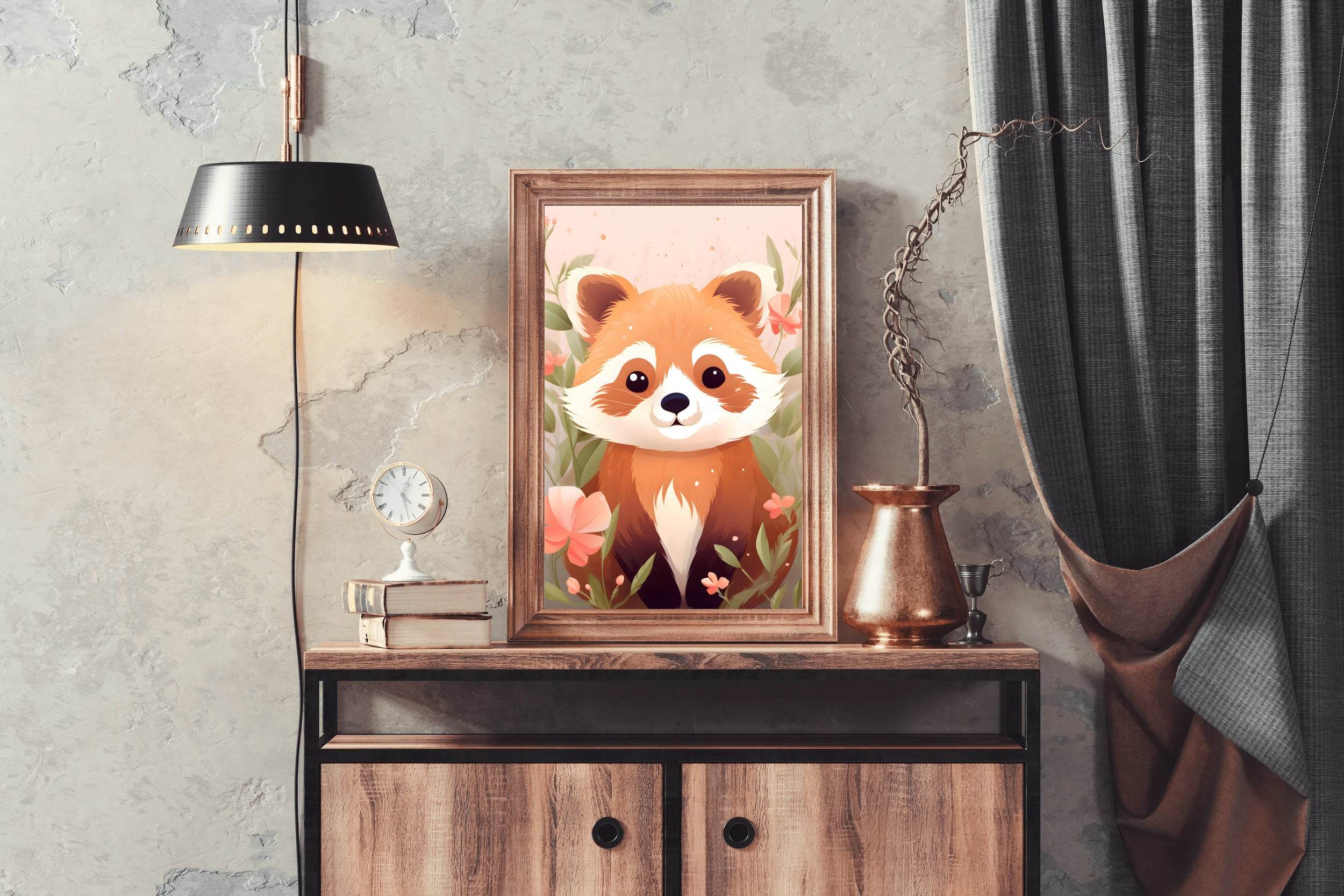 Red Baby Panda Sitting in Flowers - beink online art store