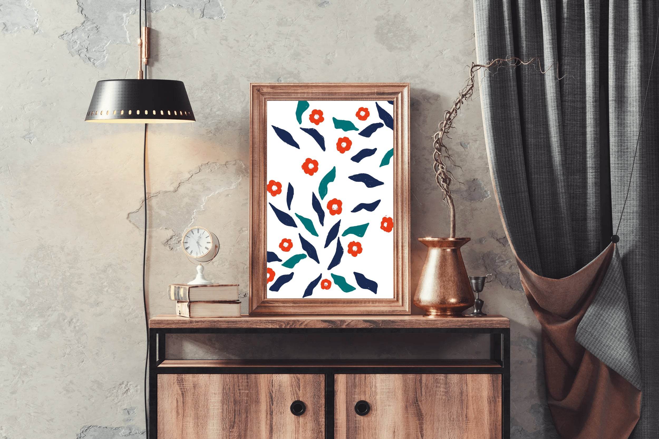 Red Flowers With Leaves Wall Art - beink online art store