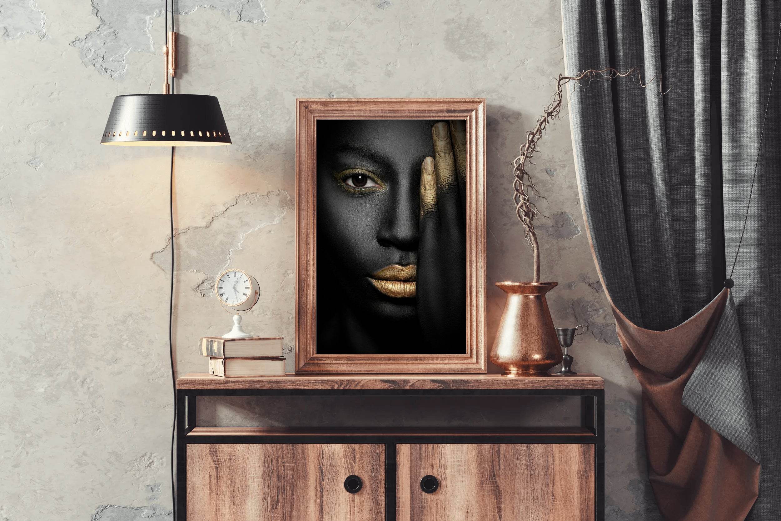 Black Woman With Golden Hourglass Wall Art - beink online art store