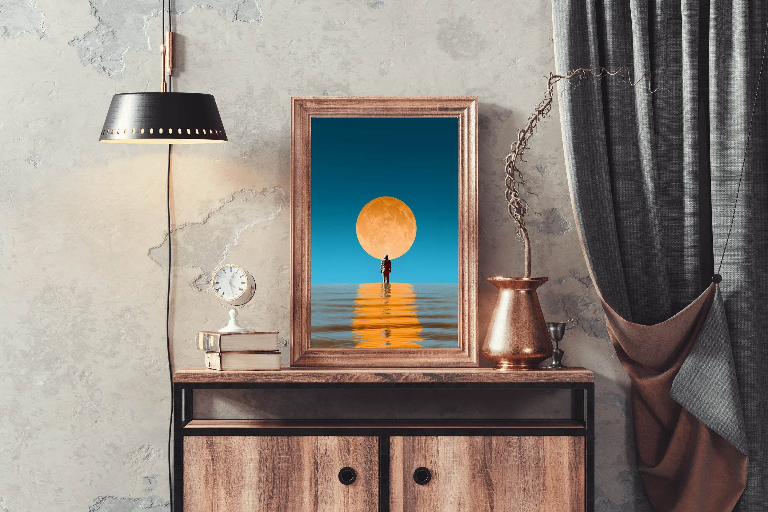 Astronaut Standing in the Ocean Reflecting the Moon Wall Art - beink online art store
