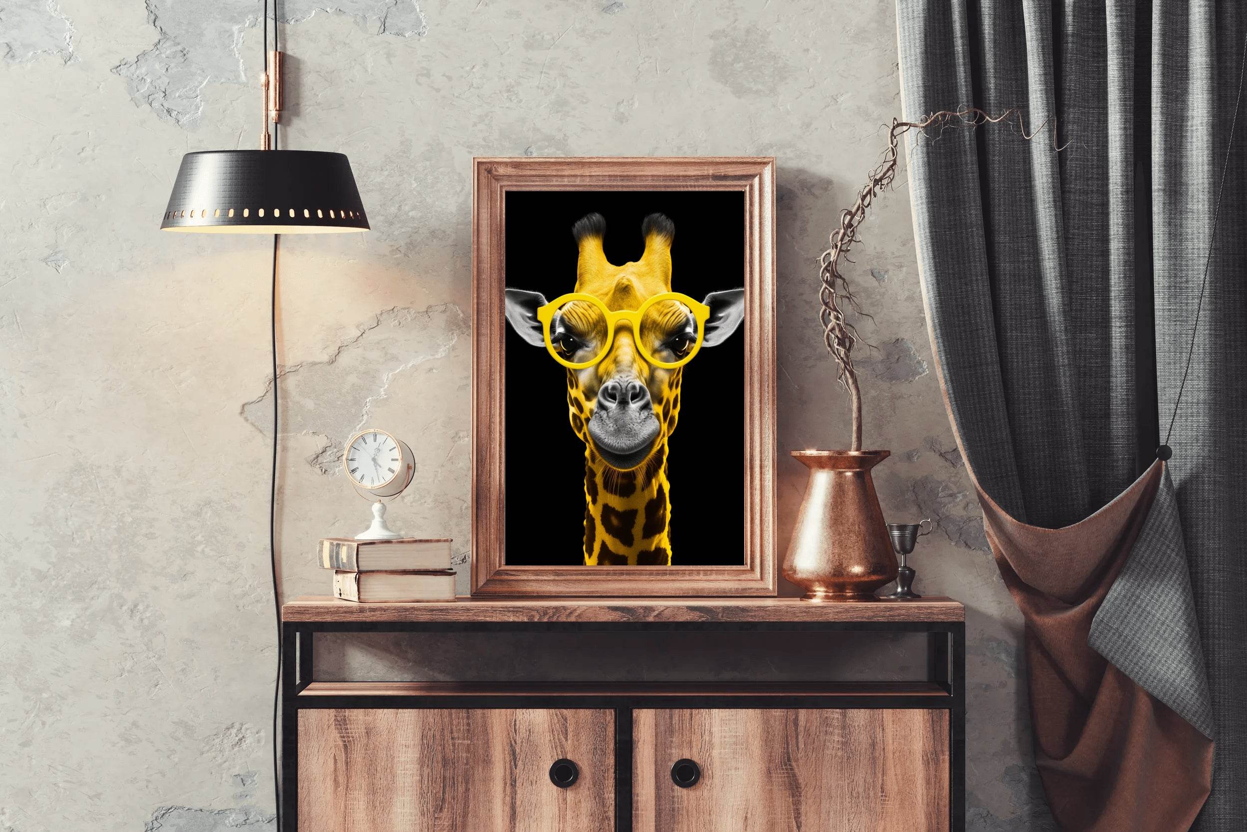 Yellow Cool Look Giraffe With Goggle Wall Art - beink online art store