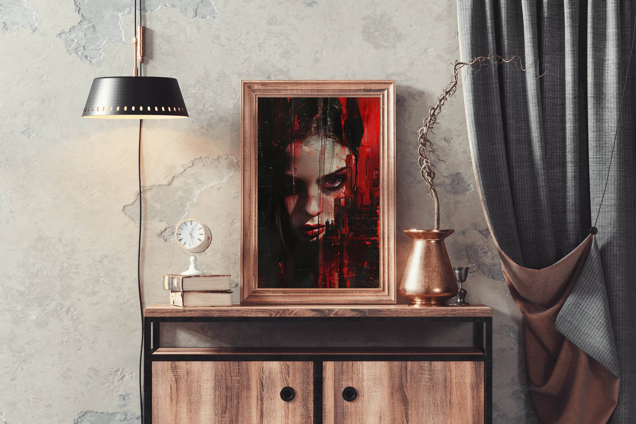 Red Painting of Women Face Digital Art - beink online art store