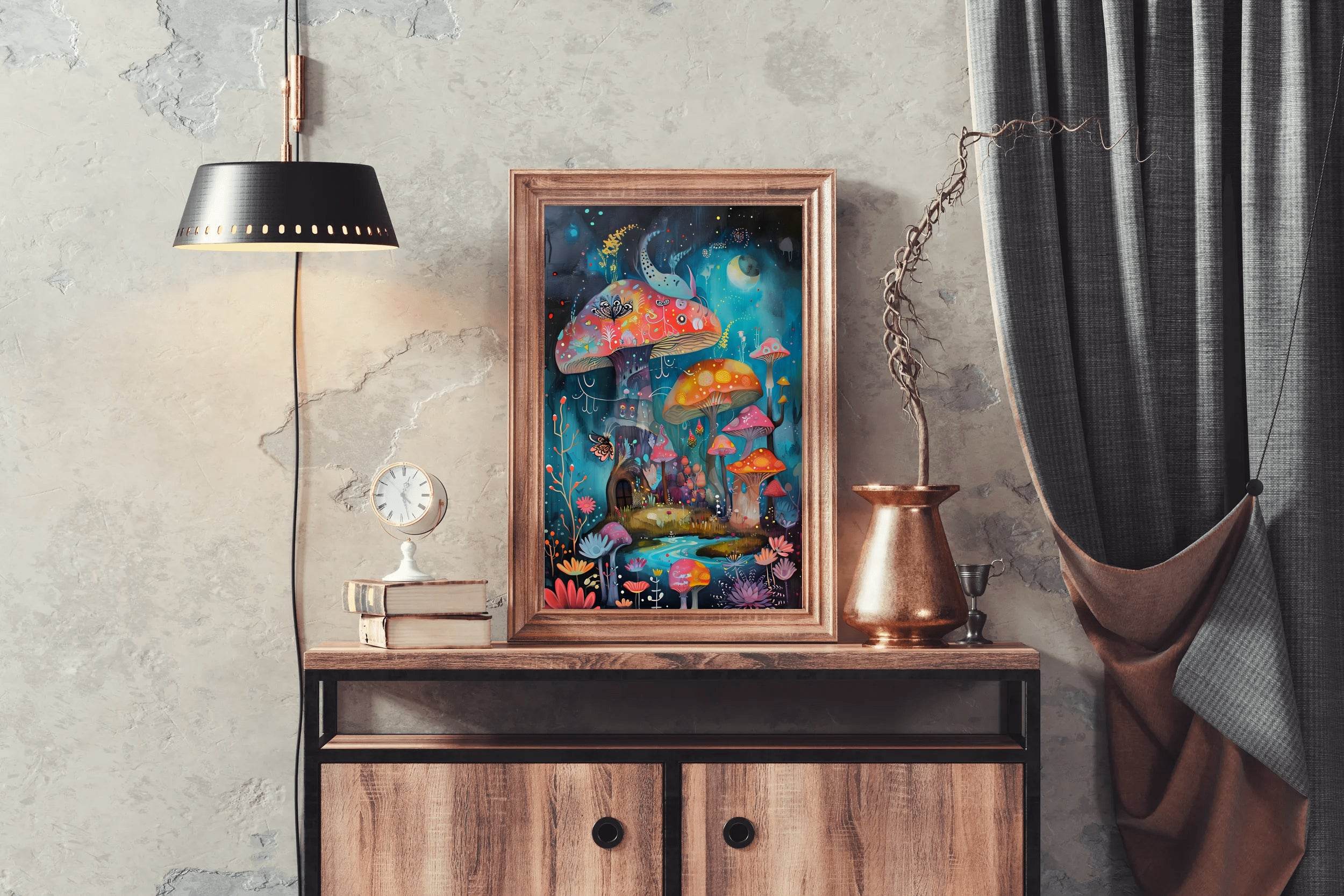 Colorful Painting of Mushroom House Wall Art - beink online art store
