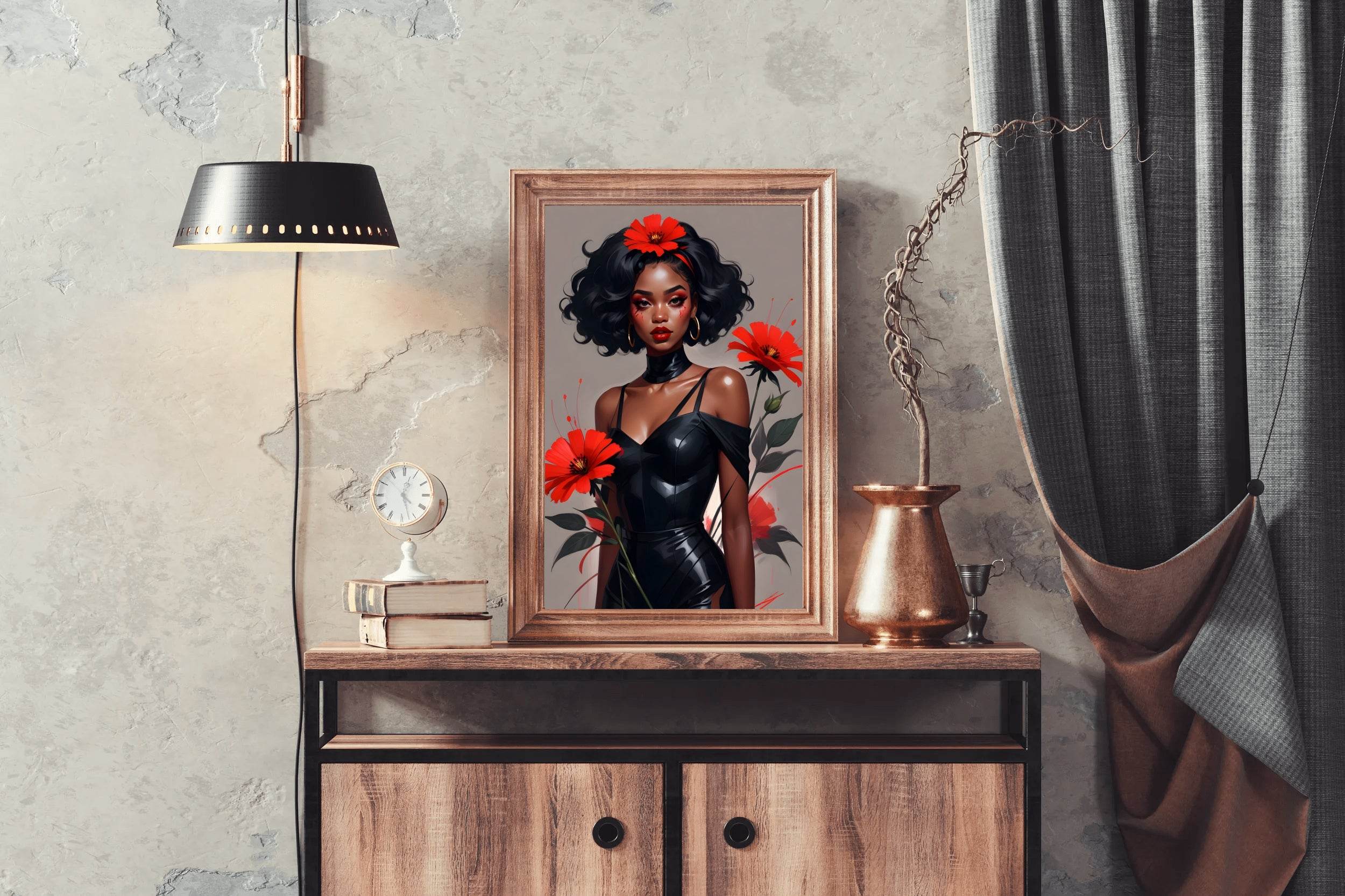 Floral Elegance Bold Beauty in Black and Red Wall Art - beink online art store
