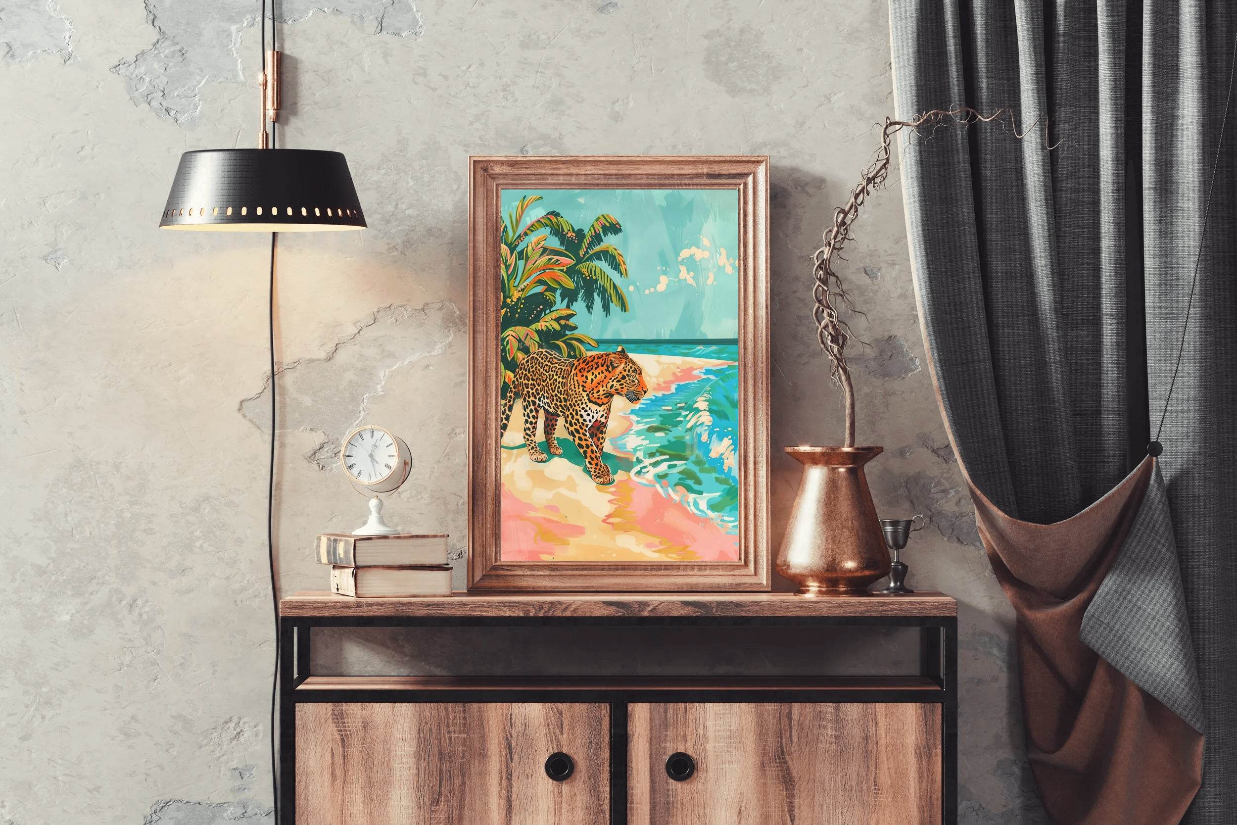 Painting of Leopard on the Beach - beink online art store
