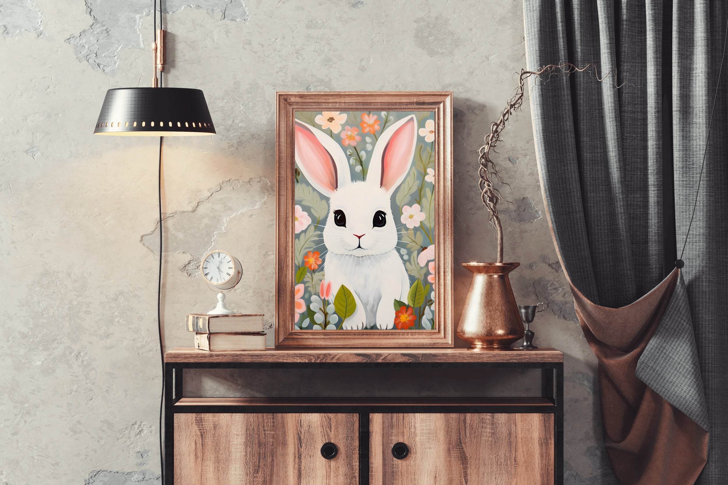 Cartoonish Painting of White Bunny - beink online art store