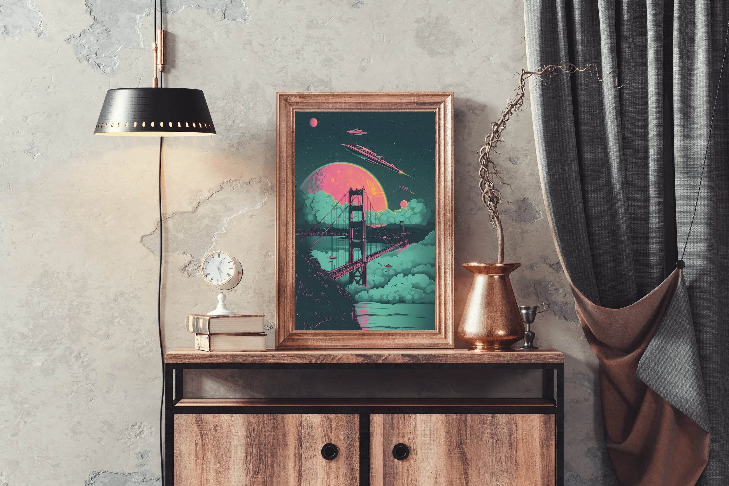Hanging Bridge Painting With Space Background Wall Art - beink online art store