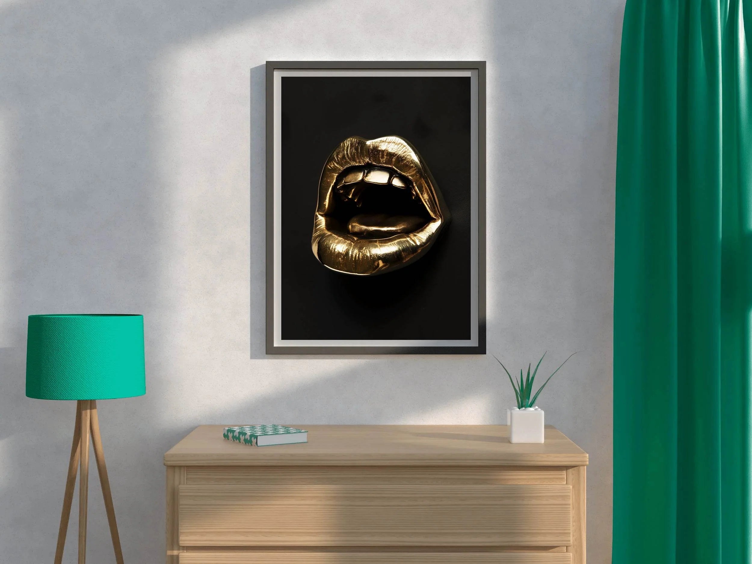 Golden Metallic Mouth Modern Wall Art - beink online art store