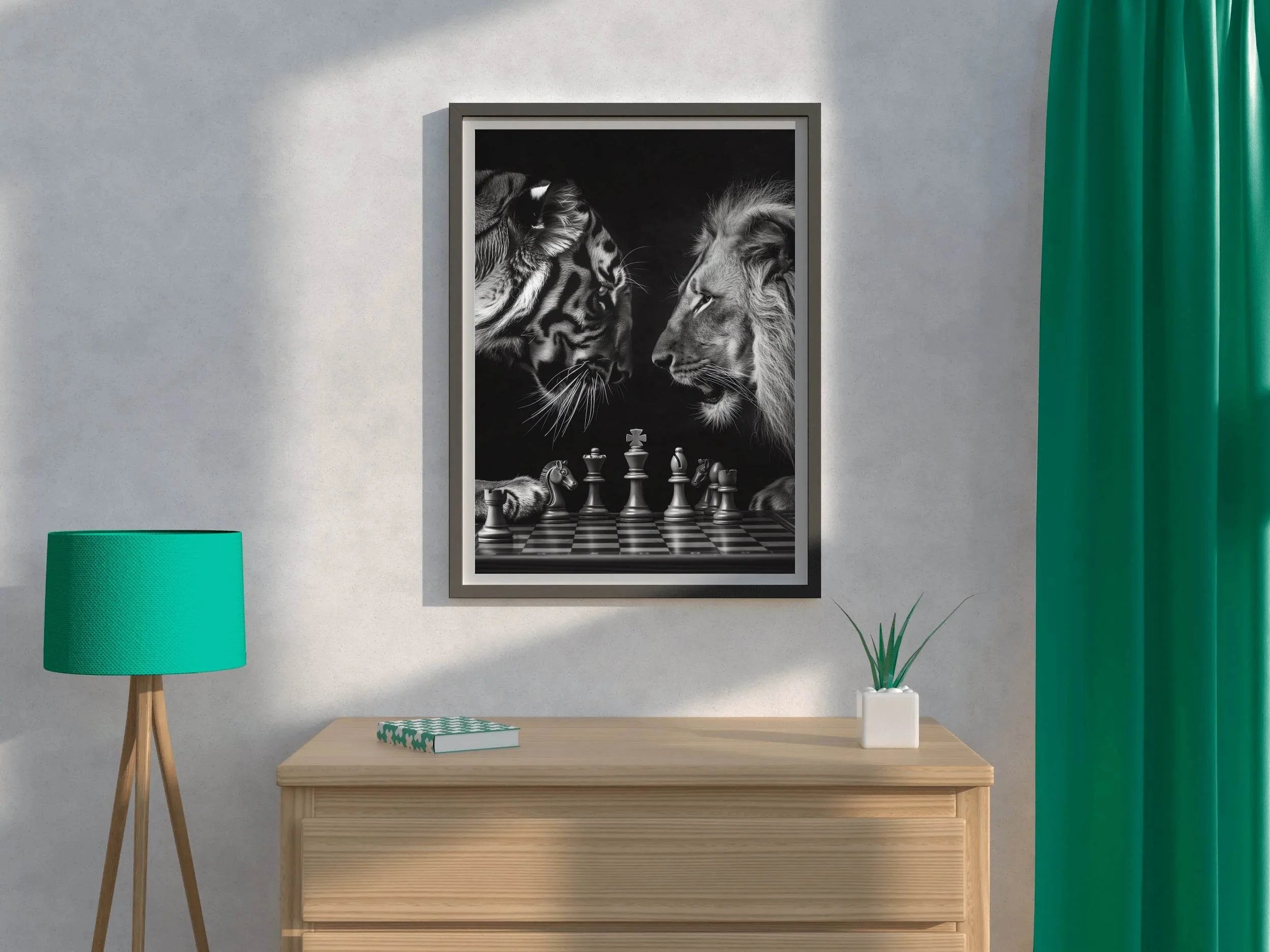 Loin and Tiger on Chess Board Wall Art - beink online art store
