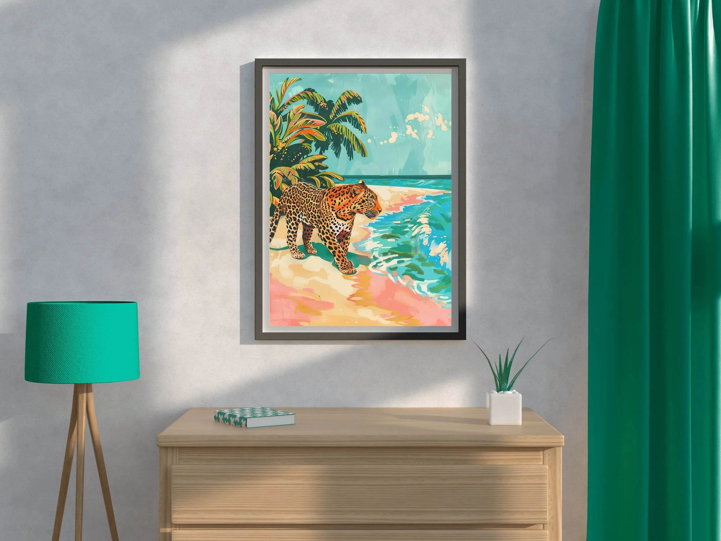 Painting of Leopard on the Beach - beink online art store