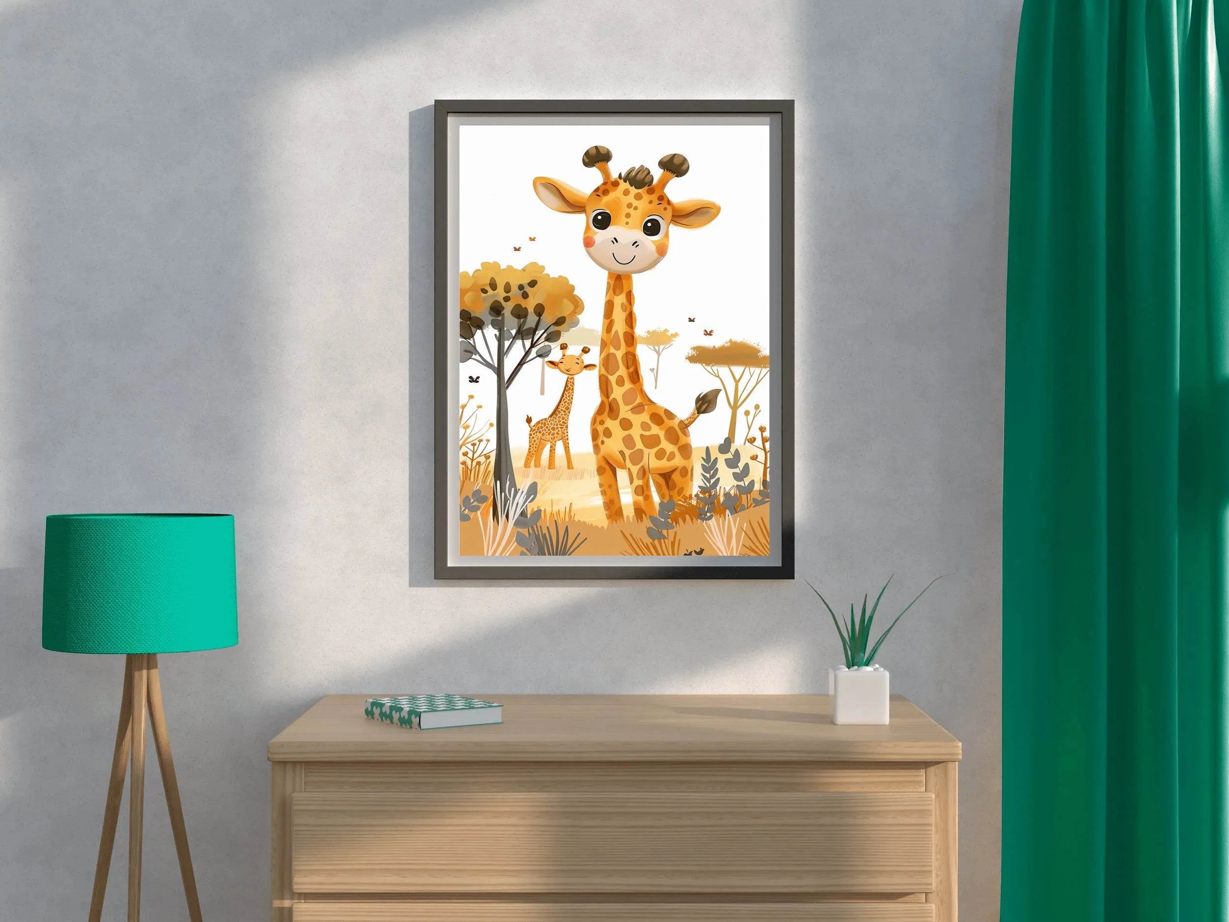 Cute Cartoon Giraffes in a Colorful Landscape With Trees - beink online art store
