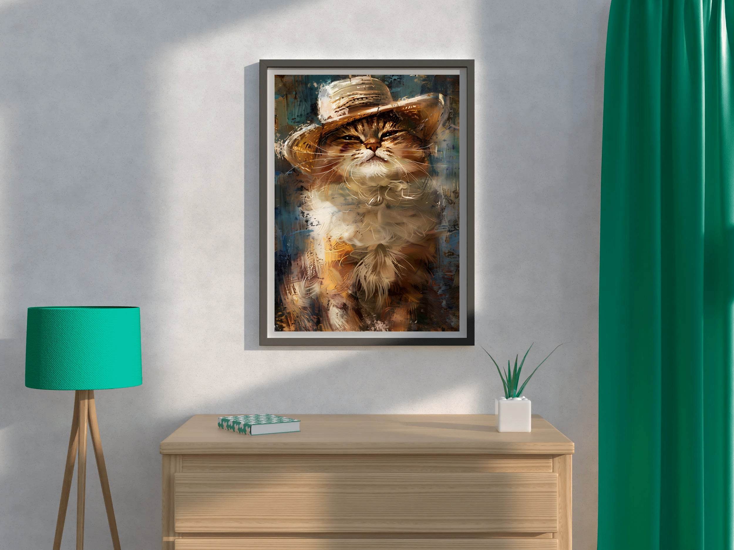 Watercolor Painting of a Cat Wearing Hat - beink online art store