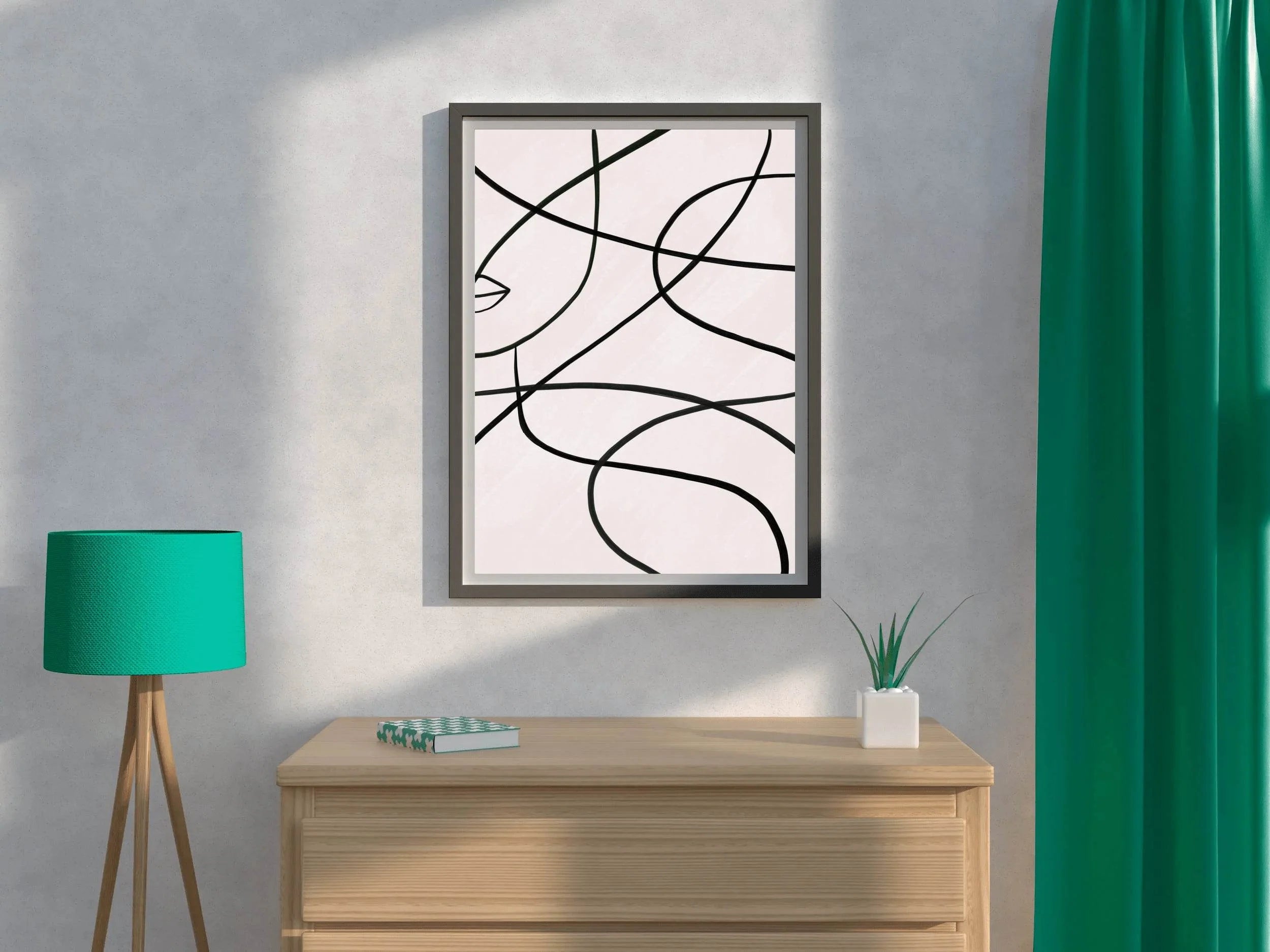 Drawing Black Curved Waves Wall Art - beink online art store