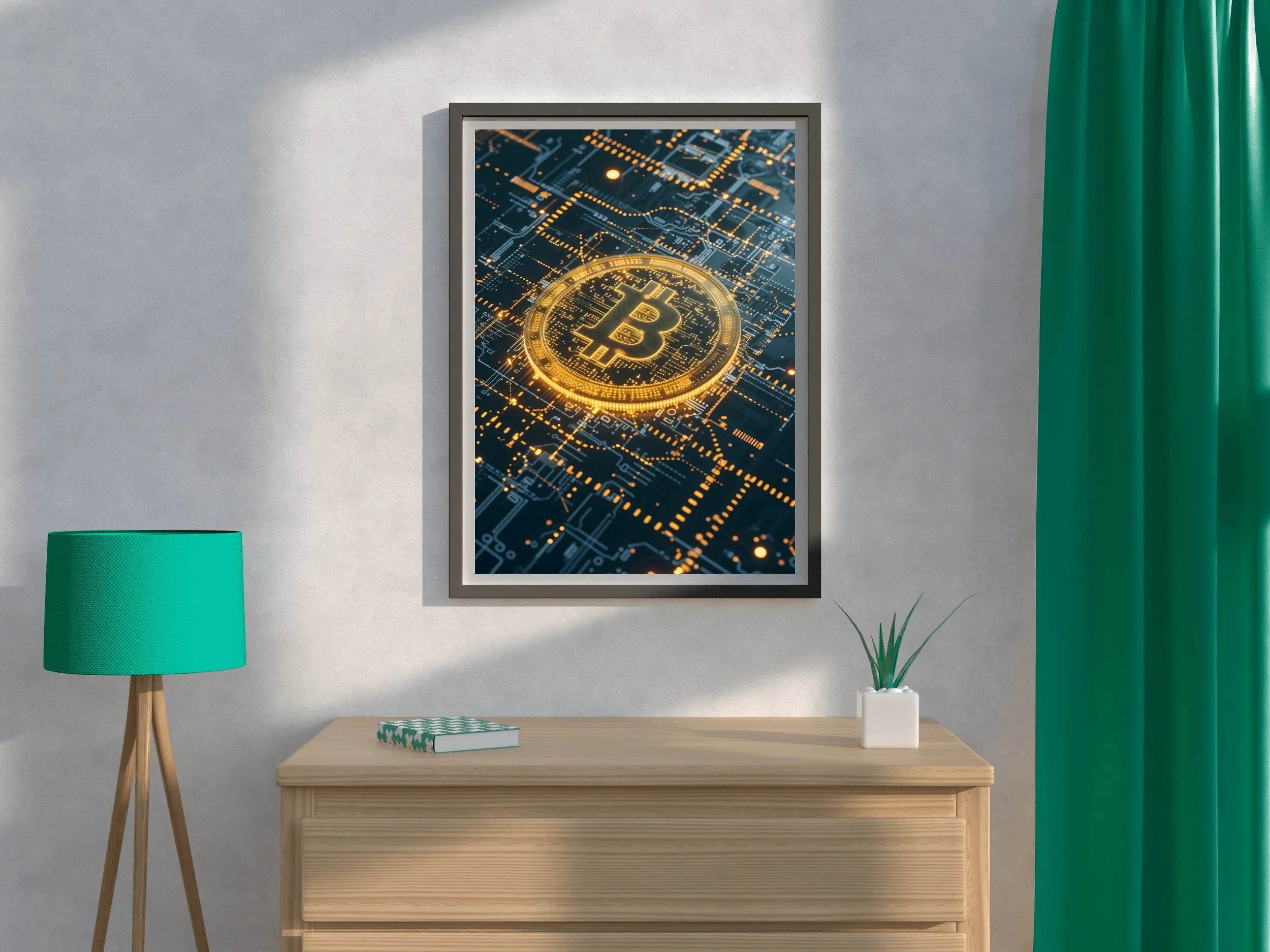 Digital Bitcoin Golden Logo Wall Art - beink online art store