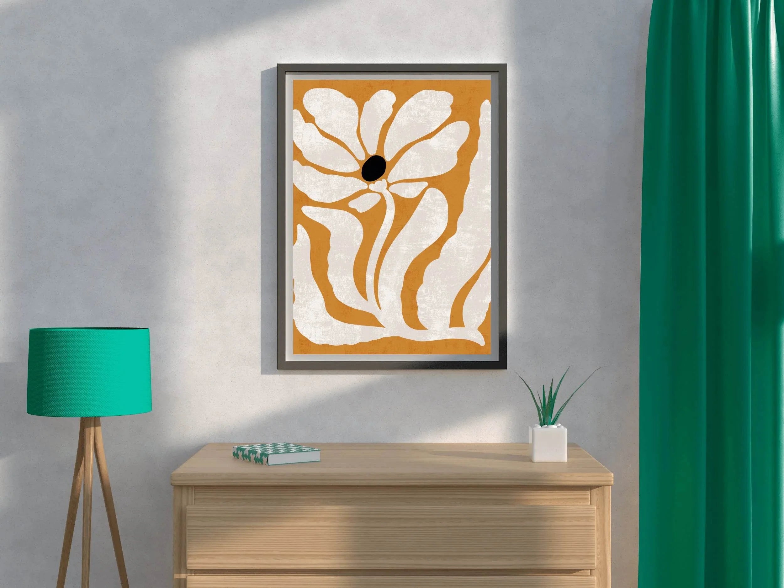 Stylized White Flower with a Black Center ArtWork - beink online art store