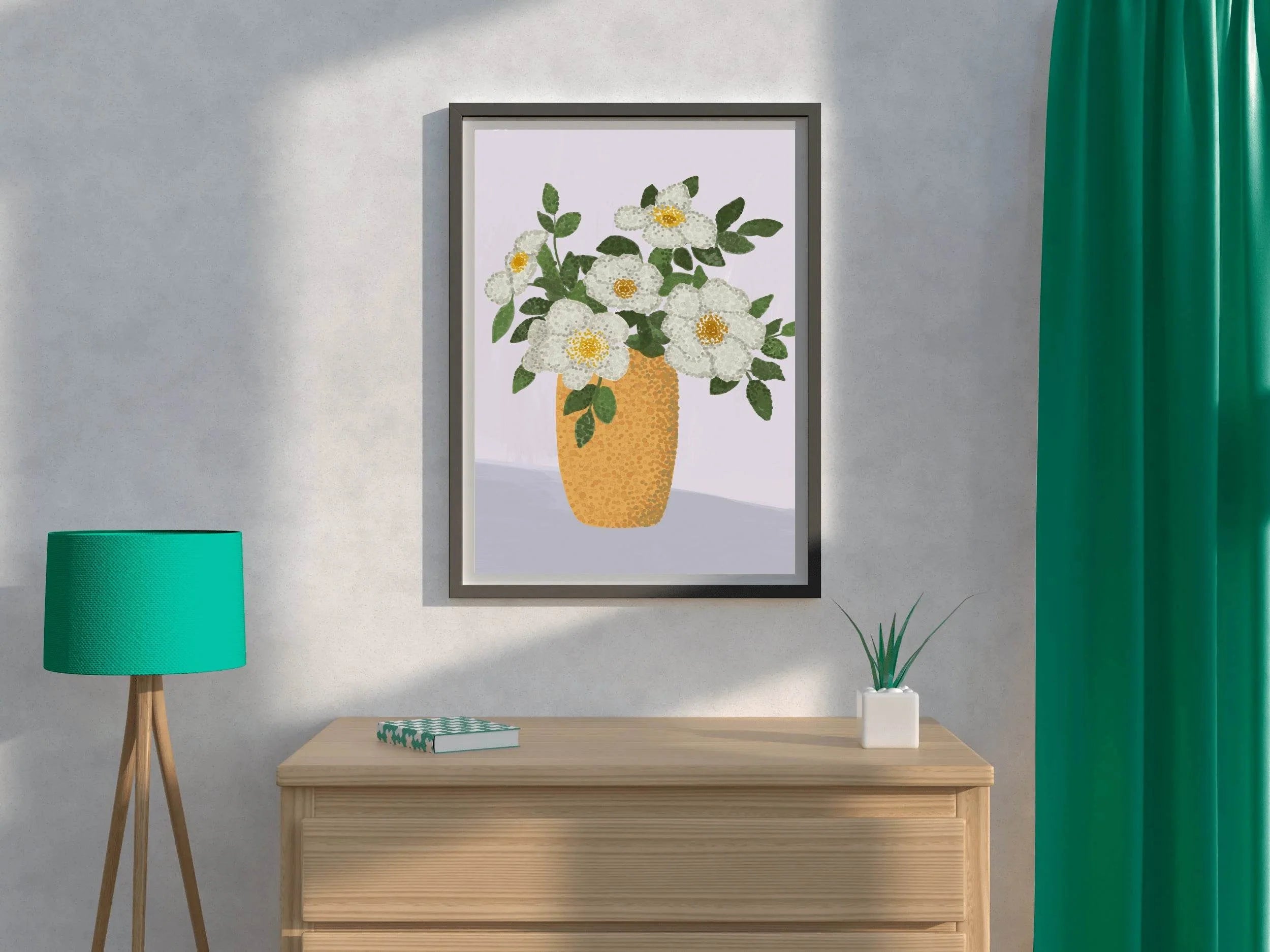 Painting A Vase With White Roses Wall Art - beink online art store