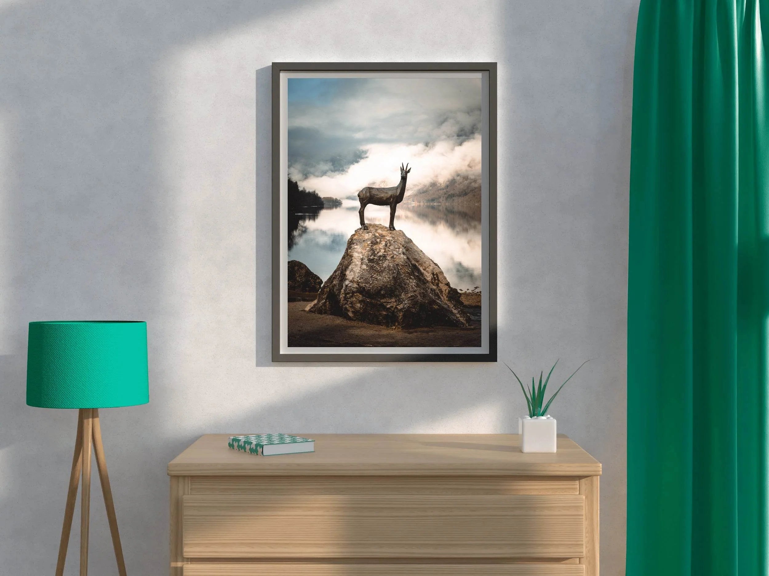 Painting of Goldhorn Statue Lake Bohinj Wall Art - beink online art store