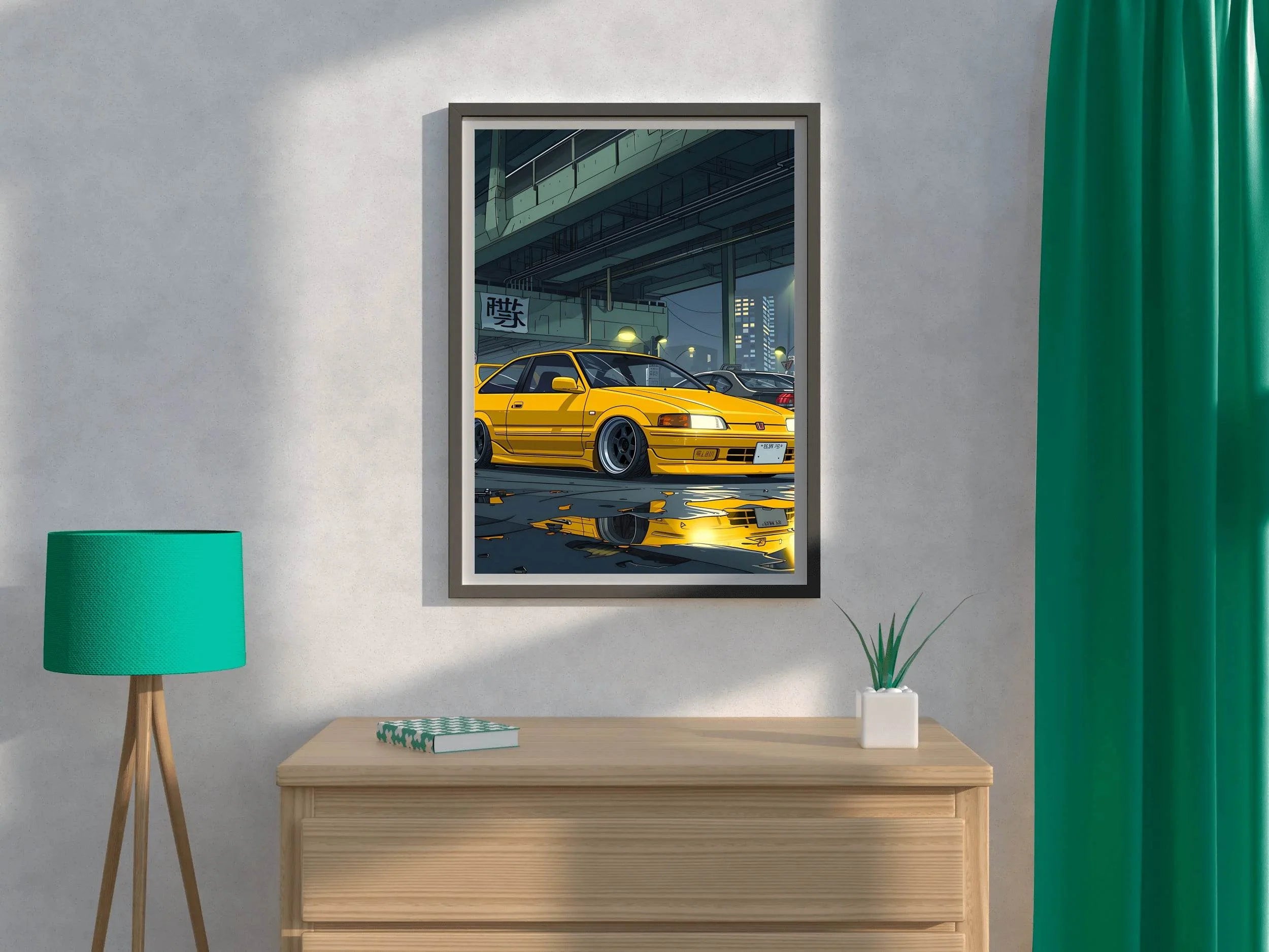 Car Honda Civic Yellow Wall Art - beink online art store