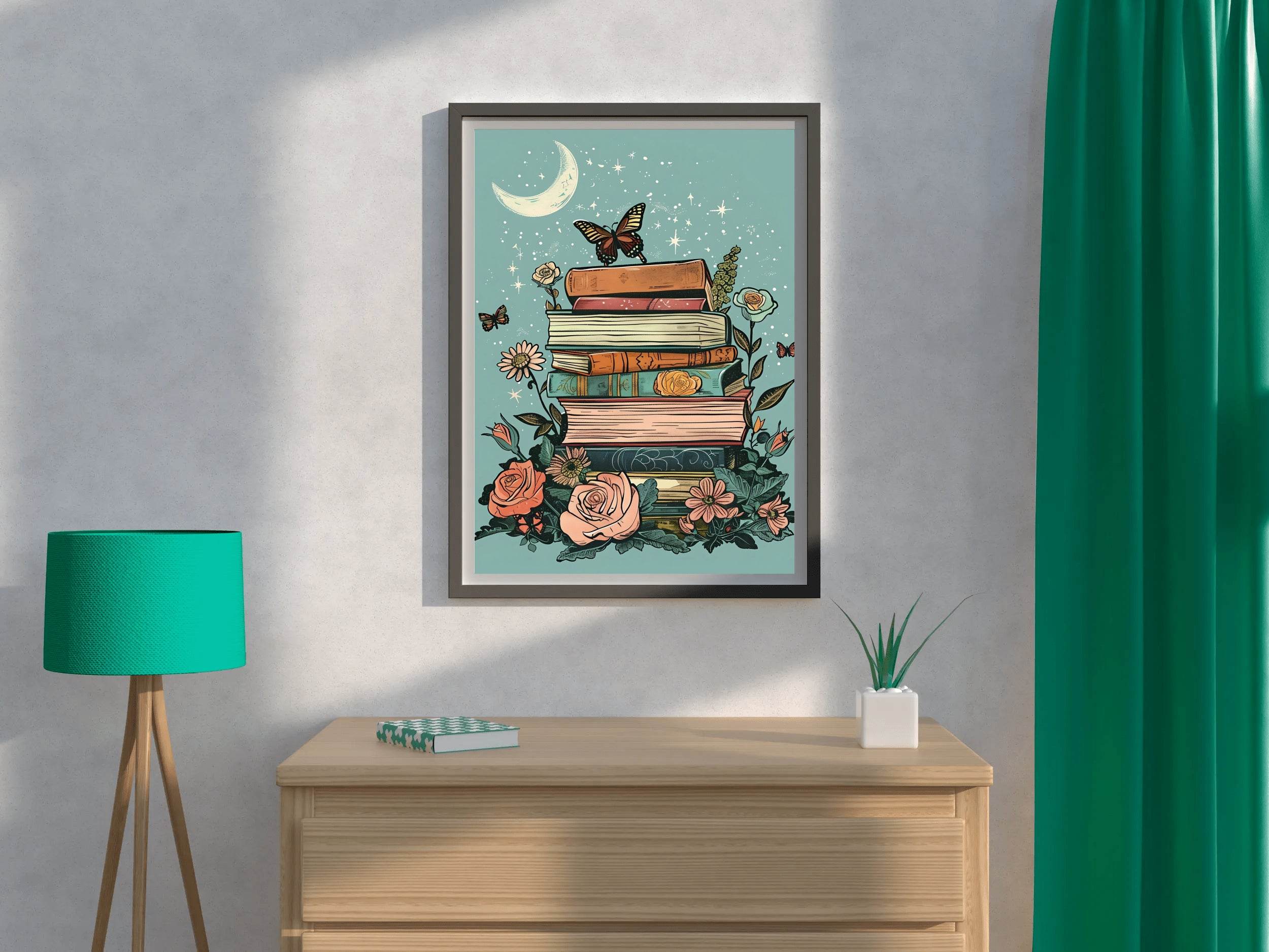 Books and flowers with a butterfly on top Wall Art - beink online art store