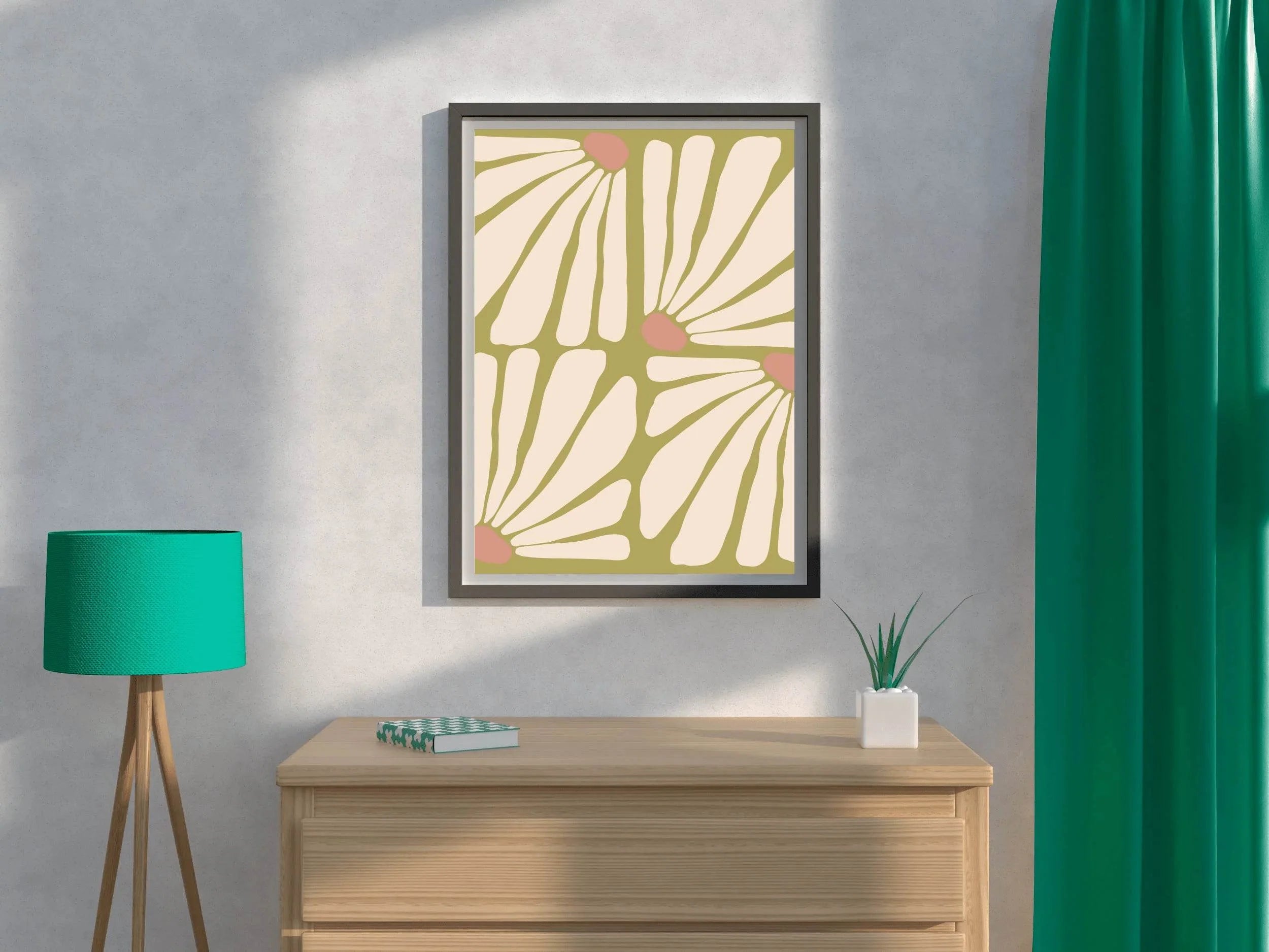 Pattern of Stylized Flowers with White Petals and Pink Centers ArtWork - beink online art store