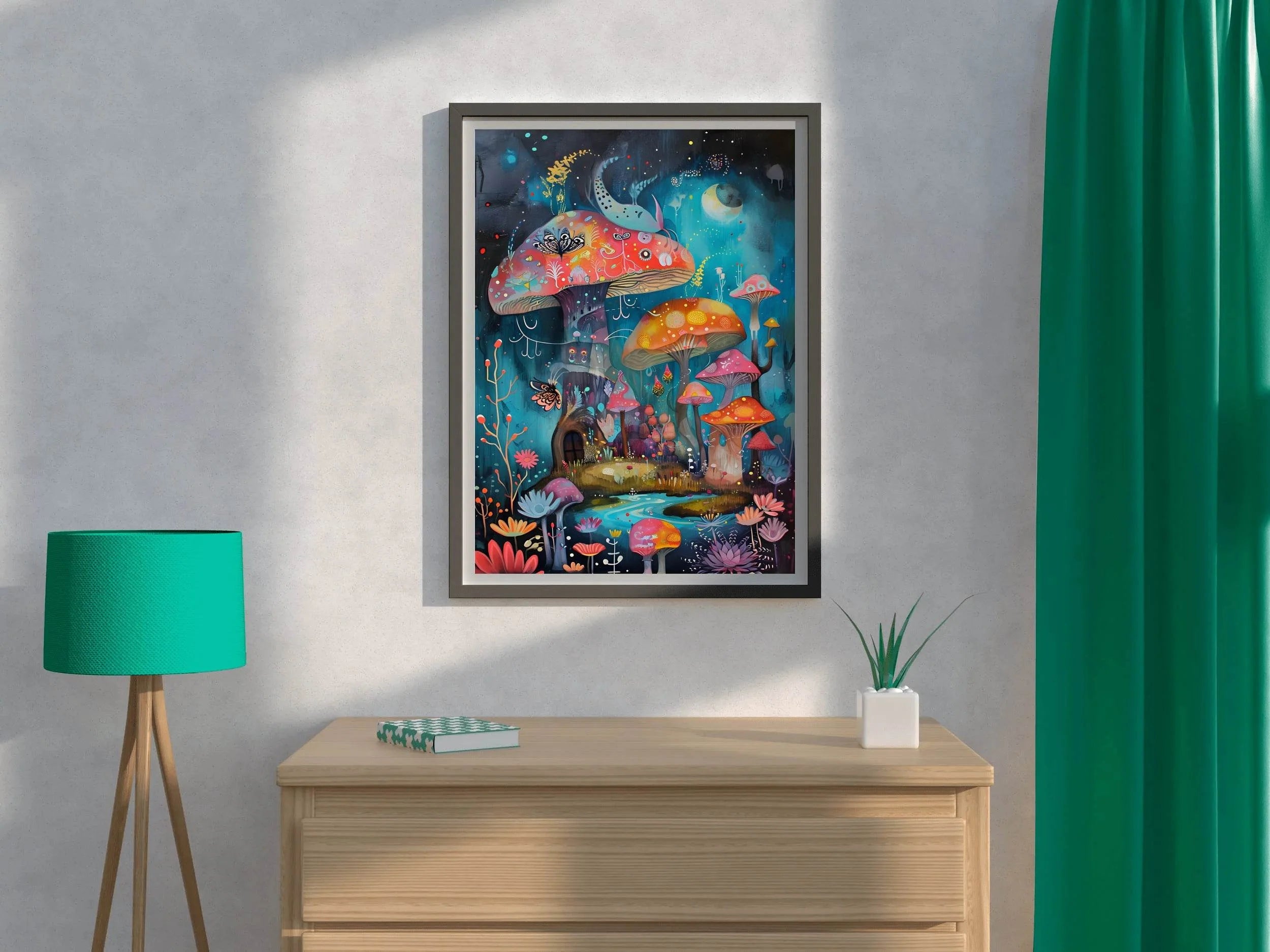 Colorful Painting of Mushroom House Wall Art - beink online art store