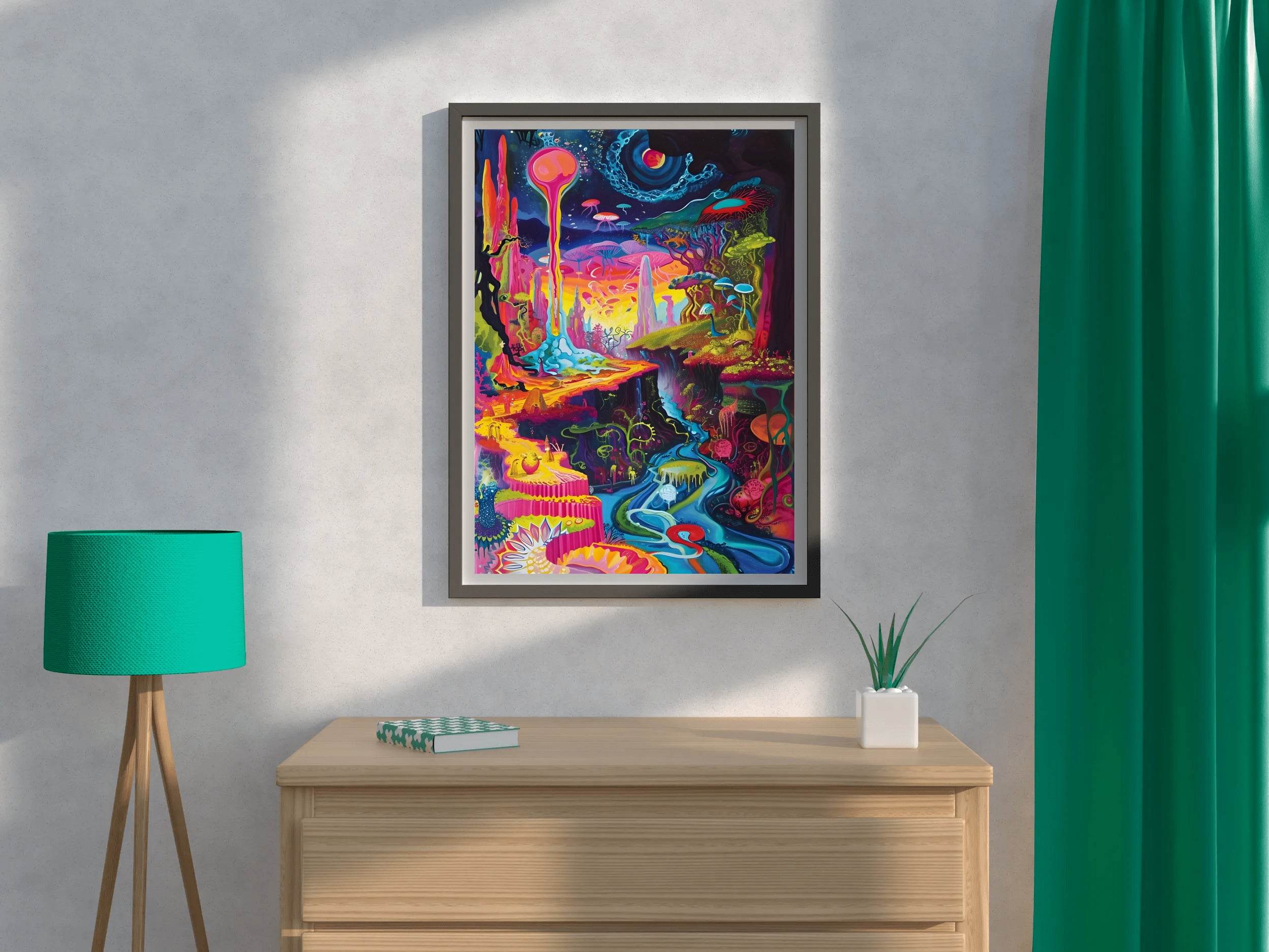 Imaginary Planet Colorful Forest With River Wall Art - beink online art store