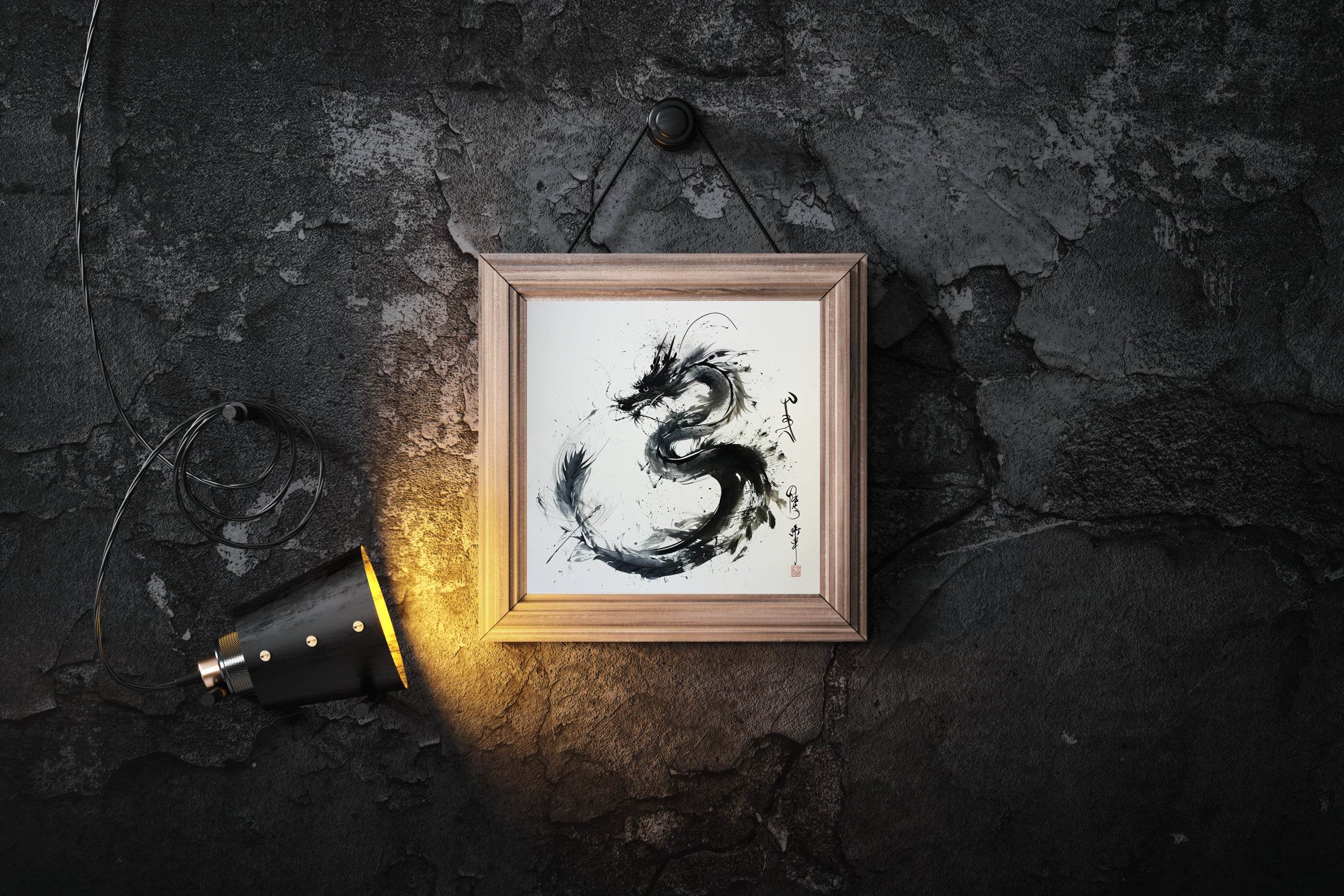 Black Watercolor Chinese Dragon Modern Wall Art - beink online art store