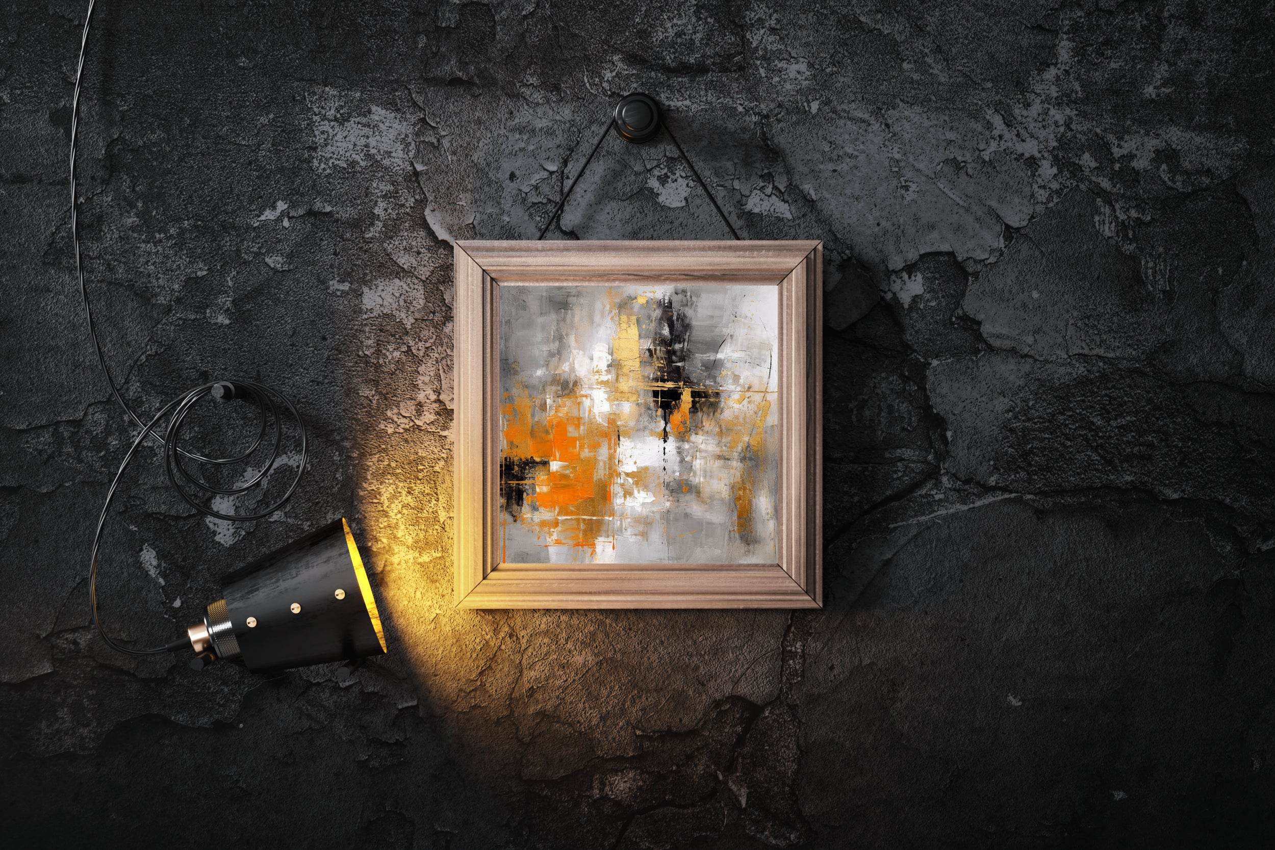 Vibrant Orange and Black Brush Strokes Abstract Wall Art - beink online art store