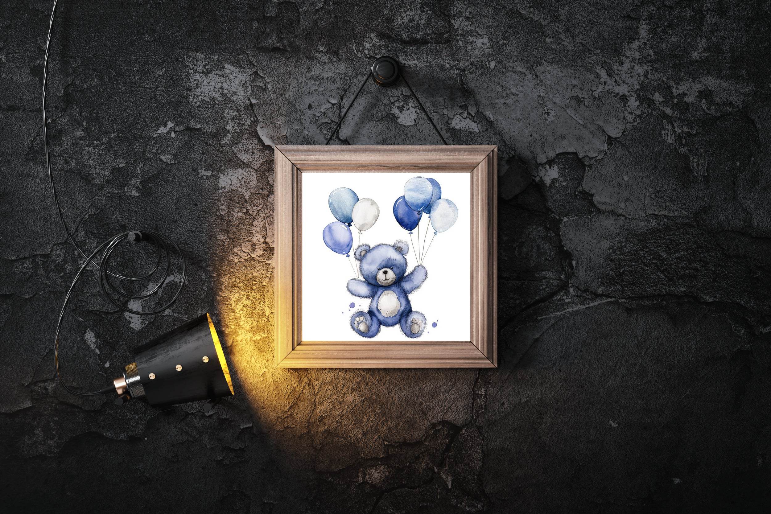 Painting of Purple Teddy Bear holding Balloons - beink online art store