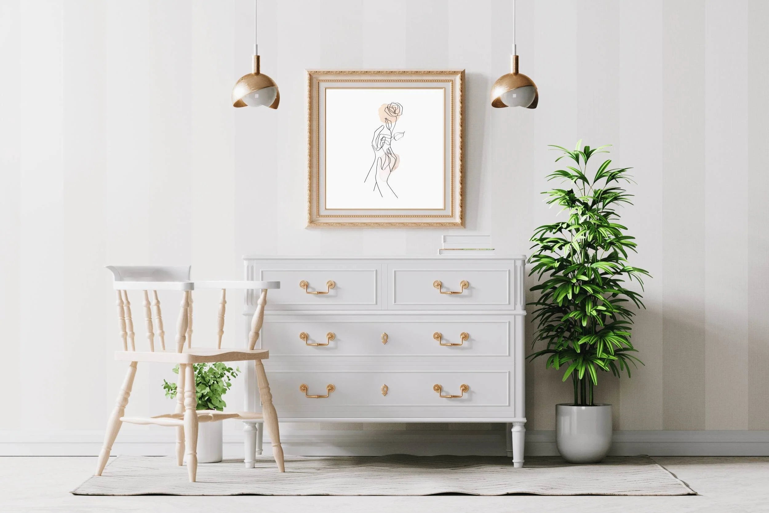 English Rose Flower Branch in Hand Wall Art - beink online art store