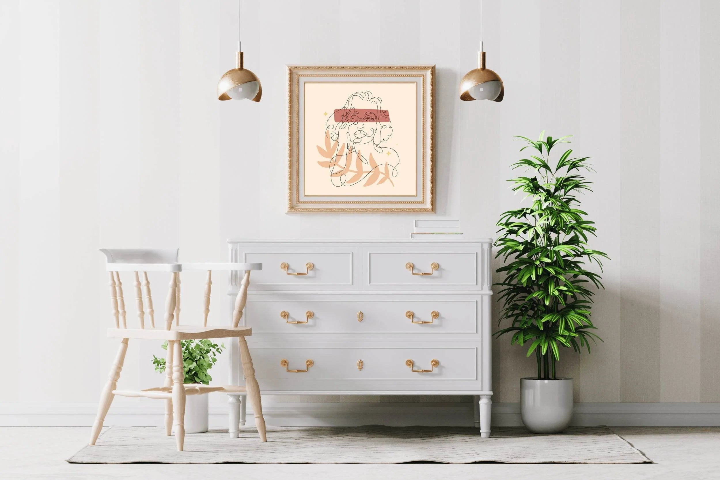 Woman And Flower With Minimal Line Wall Art - beink online art store