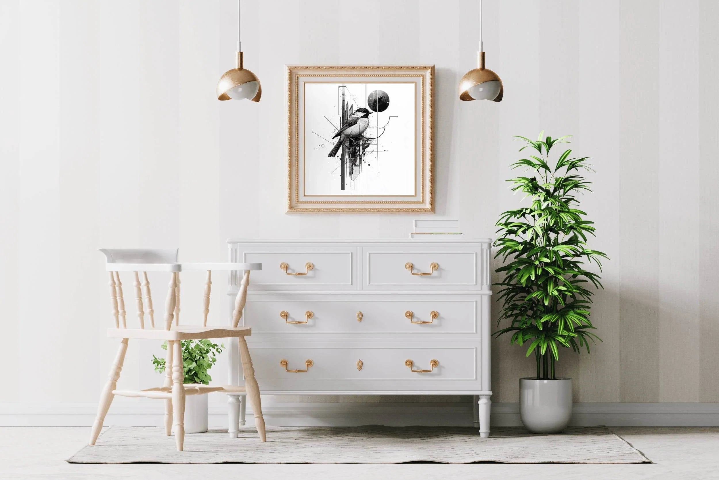 Sketch of Black Bird With Geometrical Shapes Wall Art - beink online art store