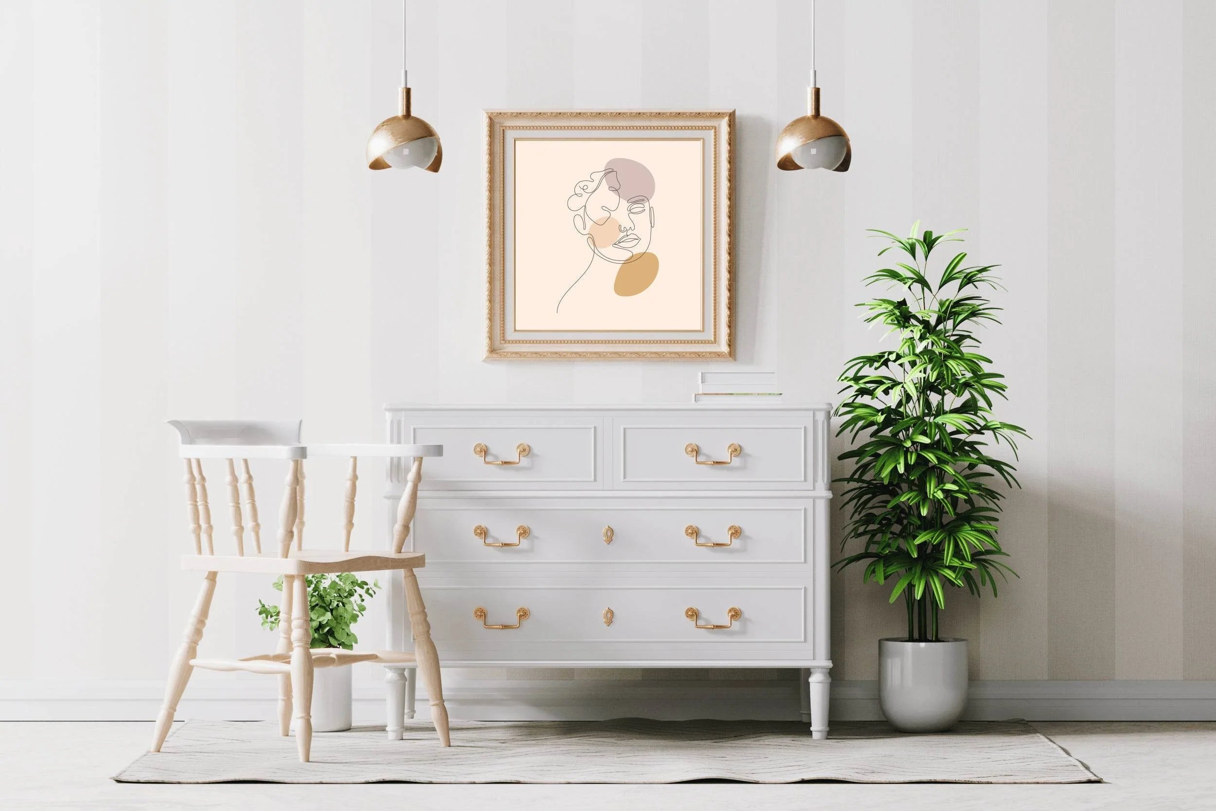 Woman Face With Flower Line Art - beink online art store