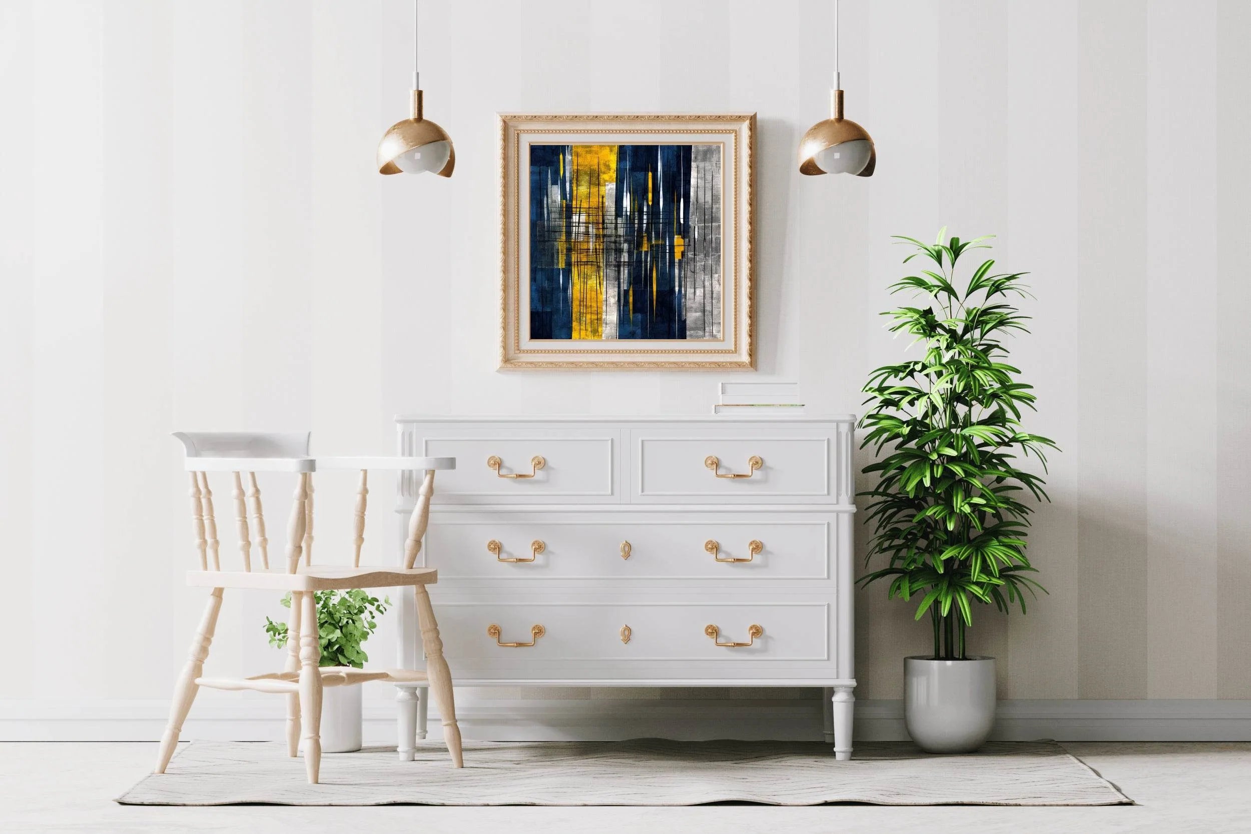 Yellow and Blue Sharp Strokes Abstract Wall Art - beink online art store