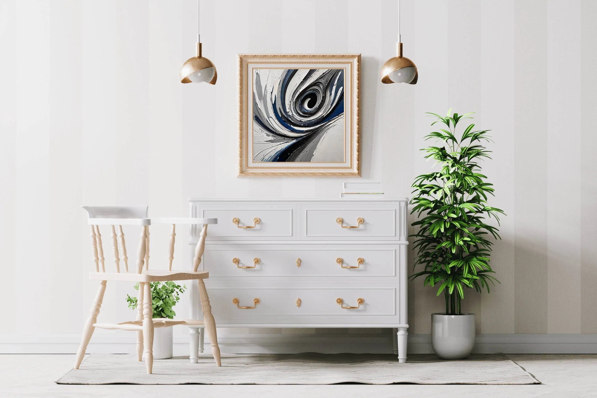 Paint of Blue and White Swirl Abstract Wall Art - beink online art store