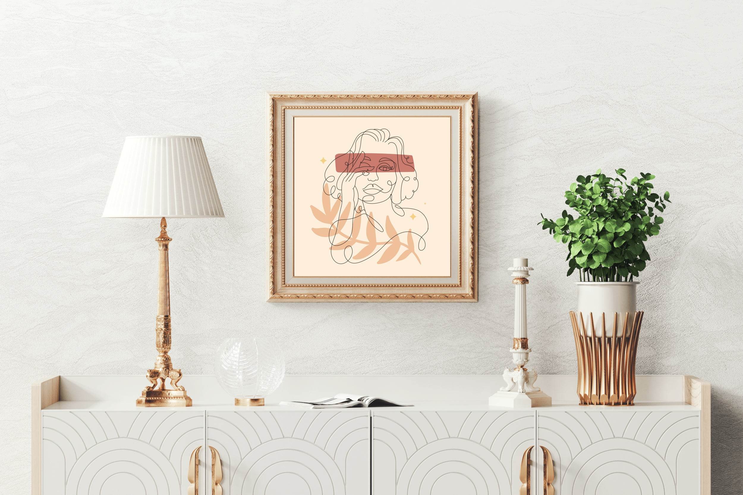 Woman And Flower With Minimal Line Wall Art - beink online art store