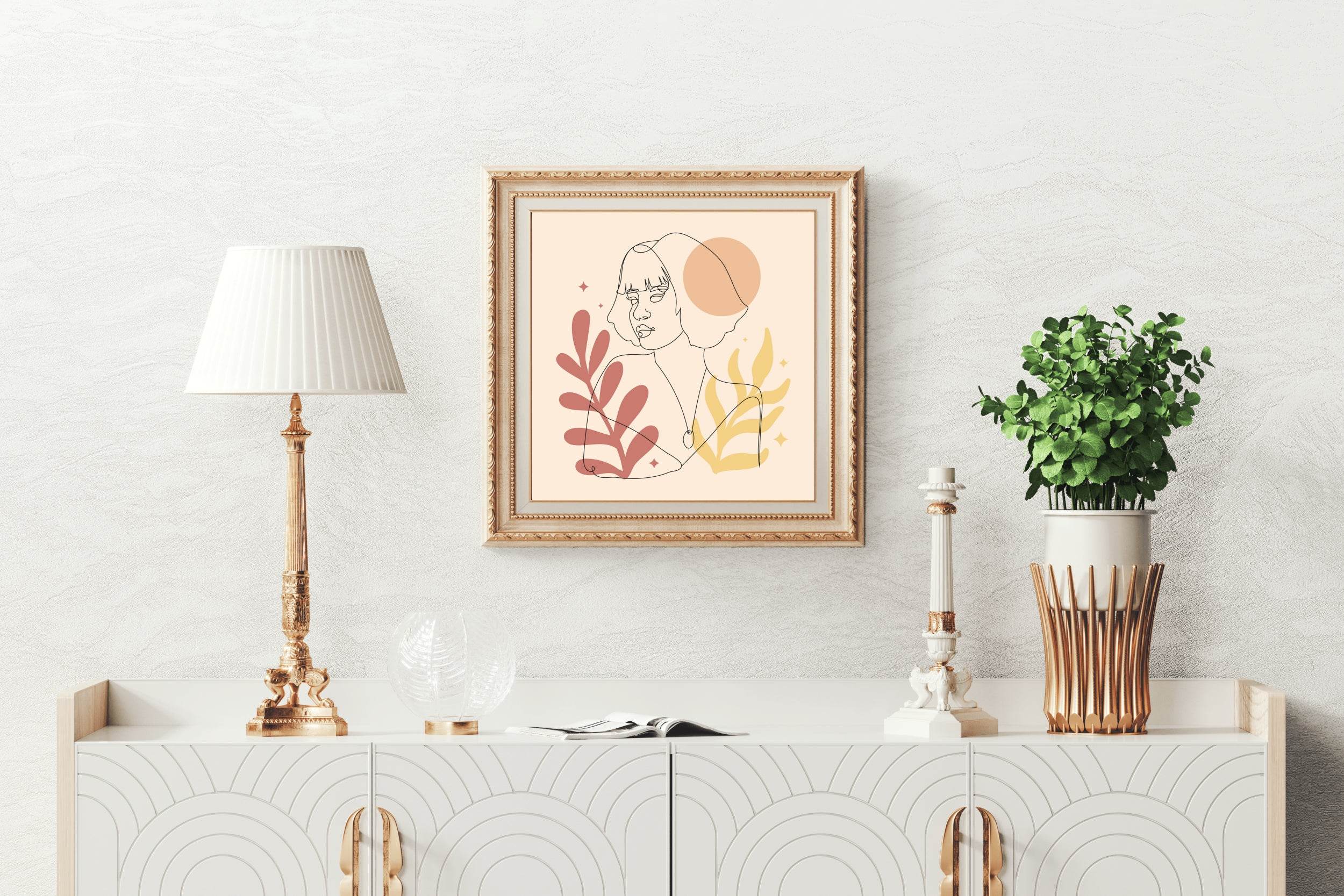 Woman Face With a Fern Plant Wall Art - beink online art store