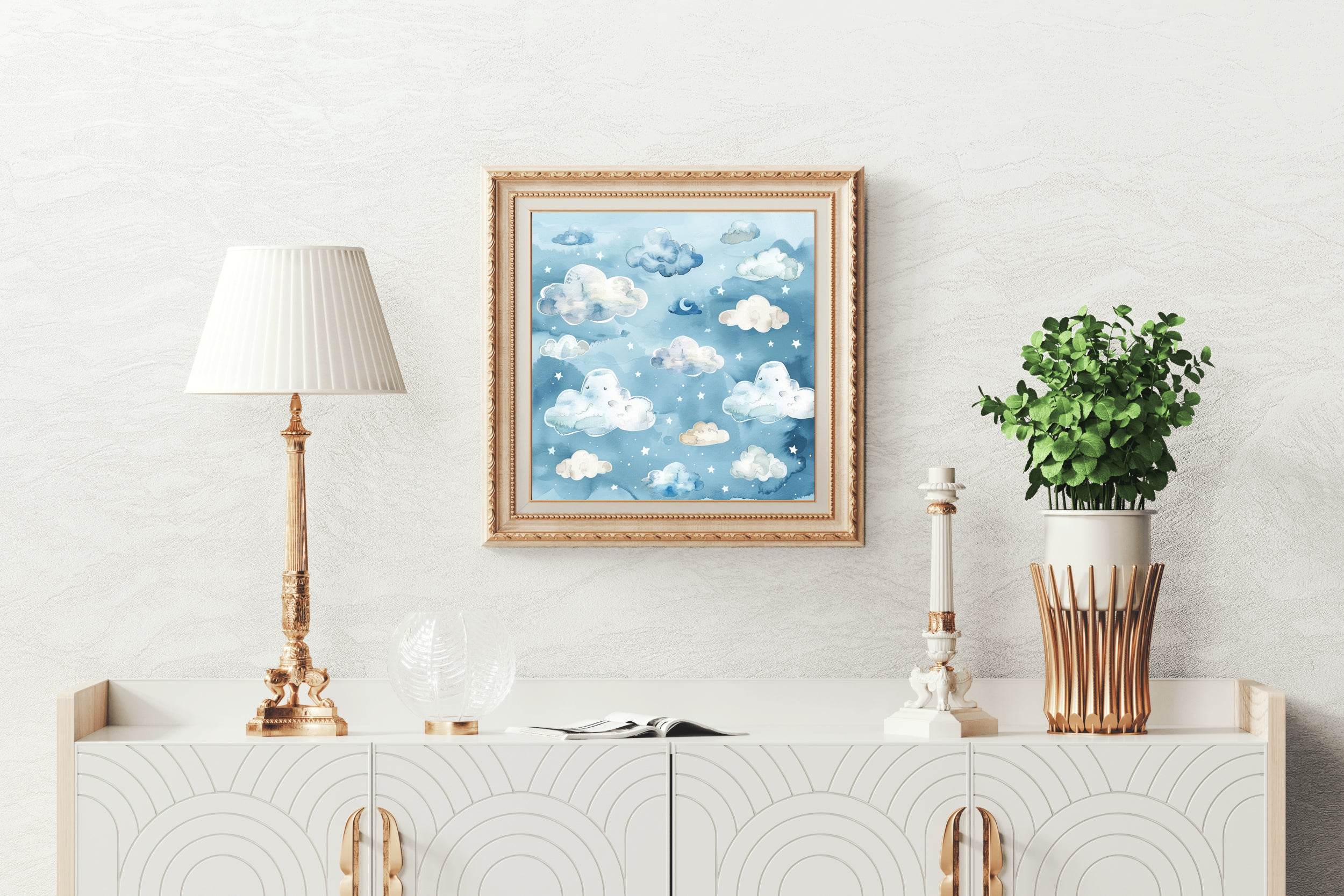 Blue Sky With Clouds and Stars Wall Art - beink online art store
