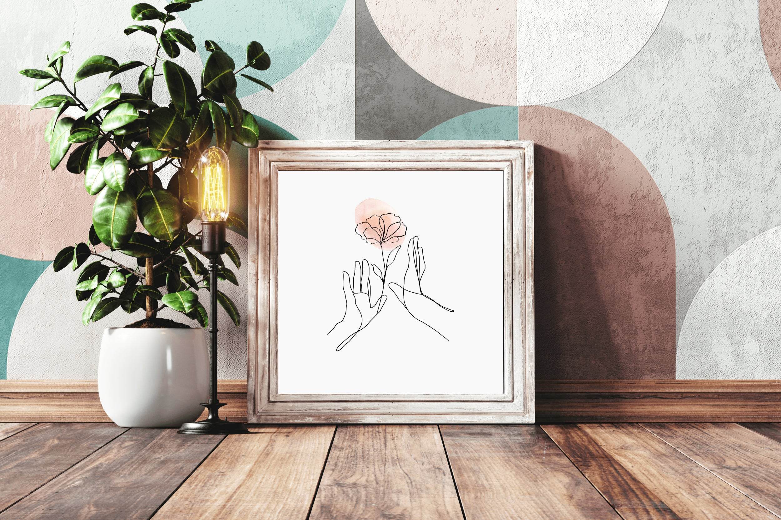 Mina Flower in The Hands of A Woman Line Art - beink online art store